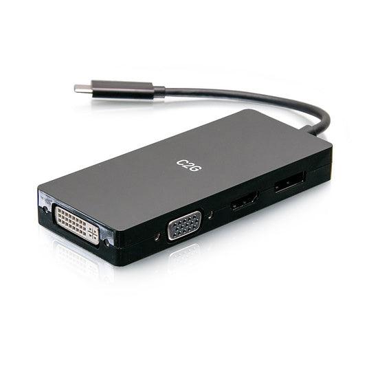 C2G C2G54454 USB-C® Multiport Adapter, 4-in-1 Video Adapter with HDMI®, DisplayPort™, DVI, andVGA - 4K 60Hz