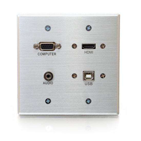 C2G CG39703 HDMI, VGA, 3.5mm and USB Pass Through Double Gang Wall Plate - Aluminum