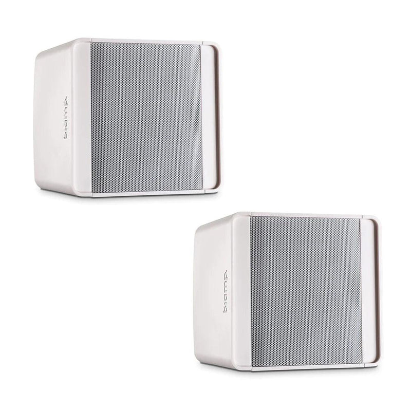Biamp Desono KUBO5T 5.25" compact design two-way surface mount loudspeaker, 70 - 100 volt / 30 watts or 16 ohms / 80 watts, mounting bracket and safety cable included (Pair, White) - 911.0690.900