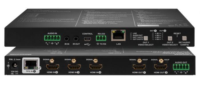 Lightware MMX4x2-HT200 4x2 Matrix Switcher with TPS and HDMI Inputs and Breakaway Analog Audio - 91310035