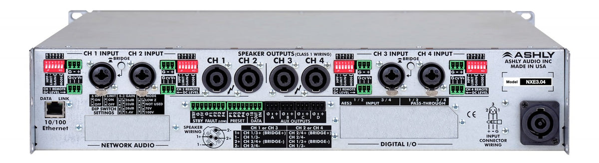 ASHLY NXE3.04 Network Multi-Mode Power Amplifier 4 x 3KW @ 2 Ohms, 2KW @ 4, 1250W @ 8 or 2450W @ 70V Amplifiers Ashly