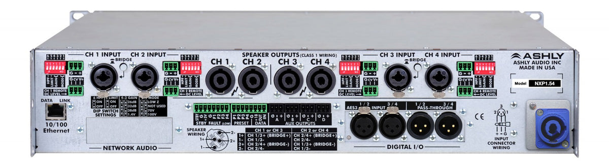 ASHLY NXP1.54 Network Multi-Mode Power Amp 4 x 1.5KW @ 2/4 Ohms & 70V, 1250W @ 8 Ohms w/ Protea DSP Amplifiers Ashly
