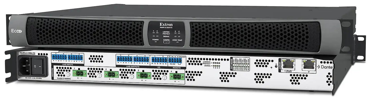 Extron NetPA U 2004 FX Four Channel Configurable Output Amplifier with Dante and DSP 200 Watts Audio Amplifiers Extron