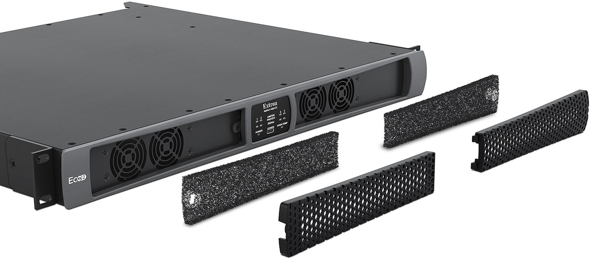 Extron NetPA U 4004 FX 1U rack mount Dante amplifier angled view