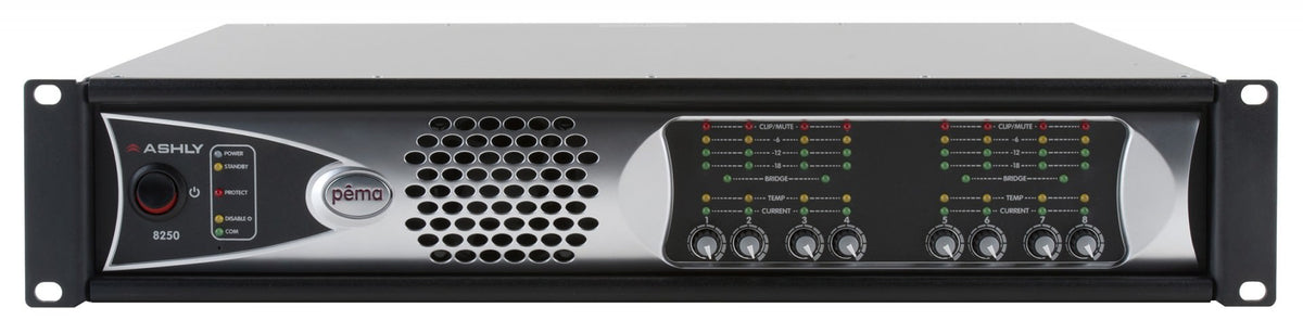ASHLY PEMA 8250.25 pema Network Power Amplifier 8 x 250W @ 25V with 8x8 Protea DSP Amplifiers Ashly