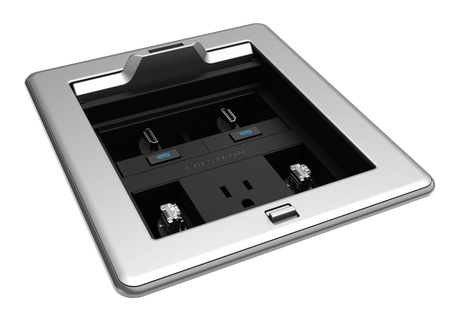 Crestron FT2-500-ELEC-PTL-AL – FlipTop FT2 Series Tabletop Cable Management, 500 Size, Alloy Collaboration Furniture Crestron