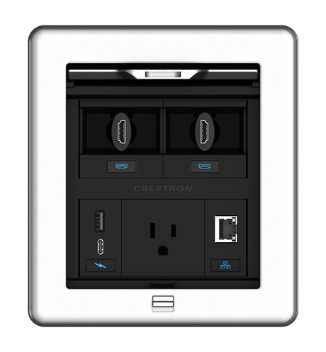 Crestron FT2-500-ELEC-PTL-AL – FlipTop FT2 Series Tabletop Cable Management, 500 Size, Alloy Collaboration Furniture Crestron
