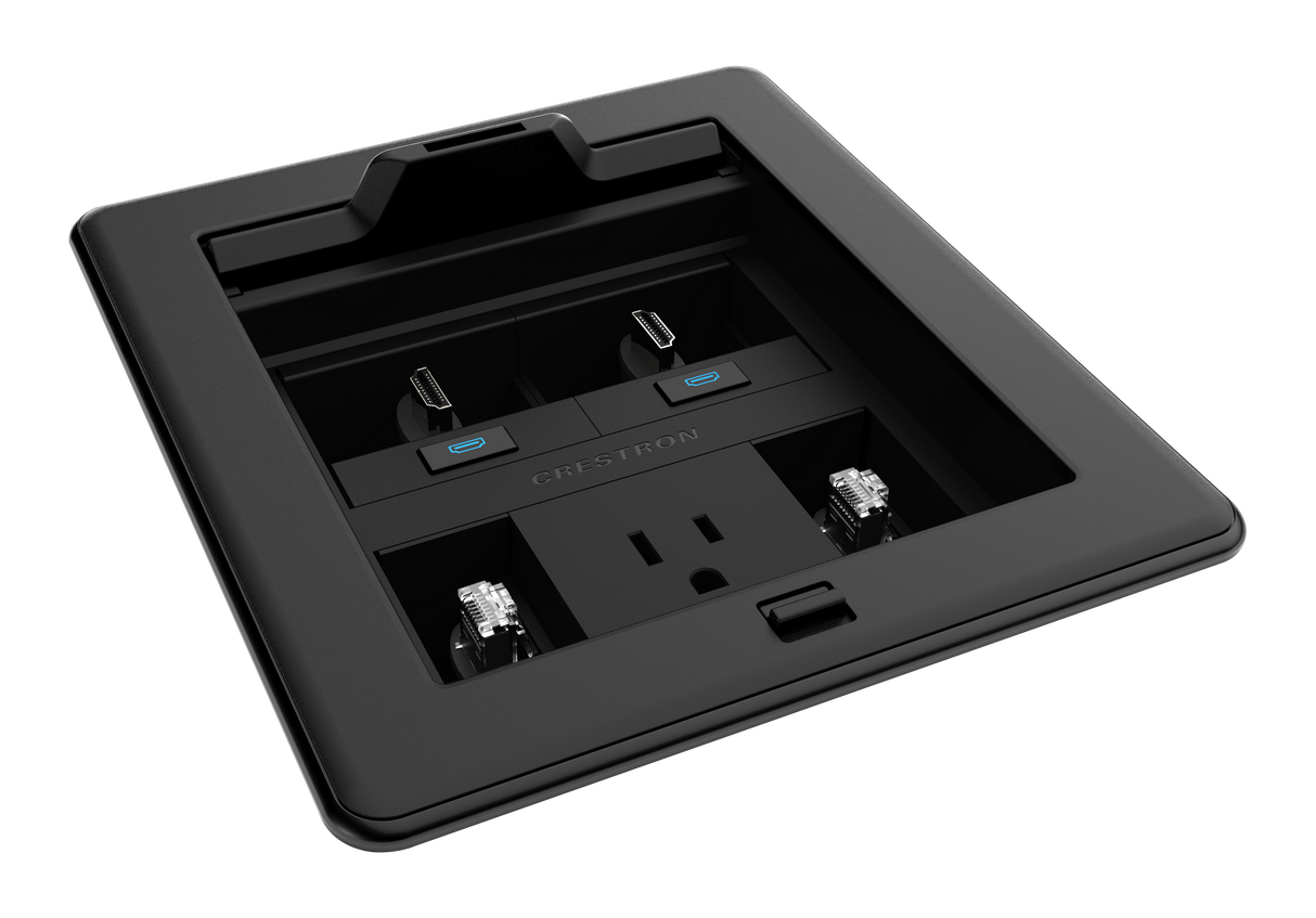 Crestron FT2-500-ELEC-PTL-B – FlipTop FT2 500 Series Table Box, Electrical, Pass-Through Lid, Black Cable Management Crestron