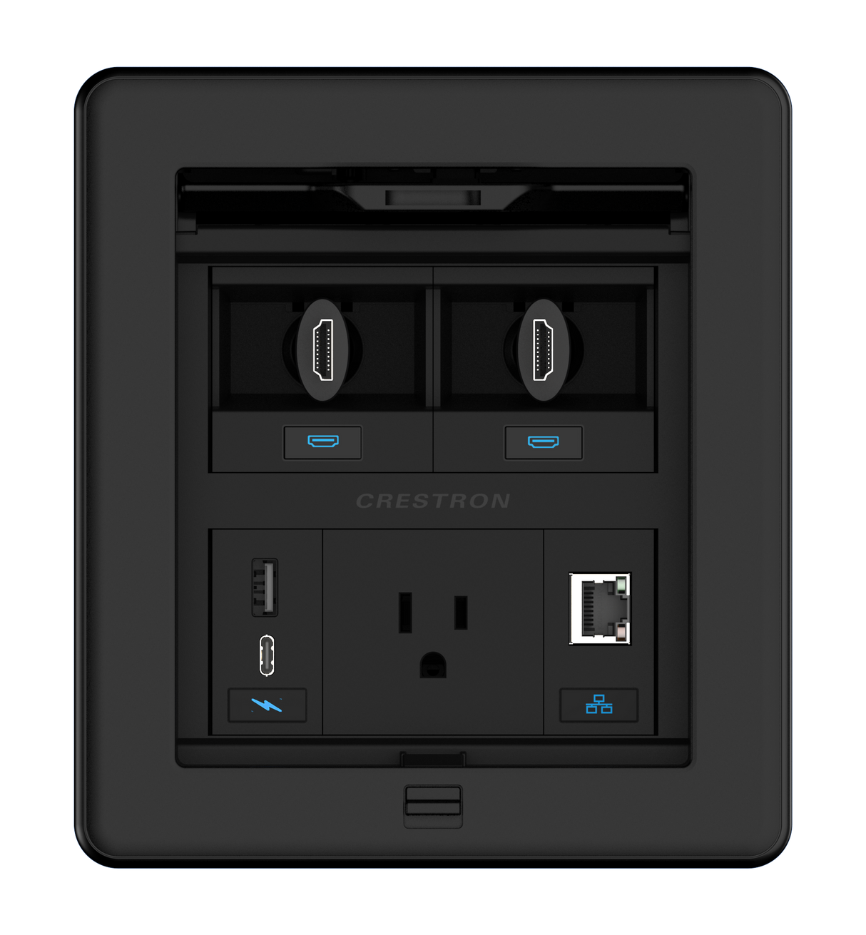 Crestron FT2-500-ELEC-PTL-B – FlipTop FT2 500 Series Table Box, Electrical, Pass-Through Lid, Black Cable Management Crestron