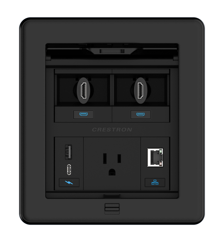 Crestron FT2-500-ELEC-PTL-B – FlipTop FT2 500 Series Table Box, Electrical, Pass-Through Lid, Black Cable Management Crestron