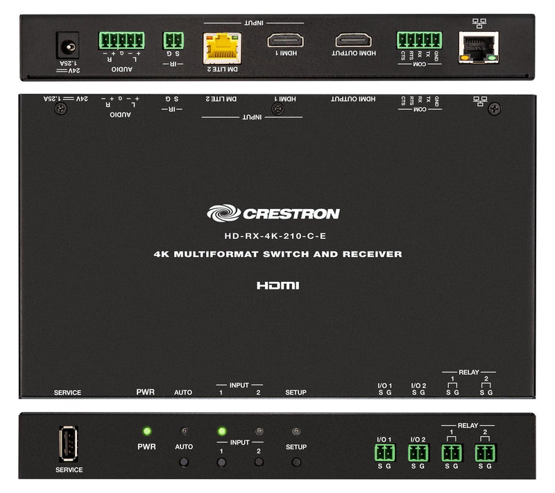 Crestron 4K 2x1 DM® Essentials Scaling Auto-Switcher and Wall Plate Extender over CATx Cable (Black) - DM-EXT-1021-1G-B KIT