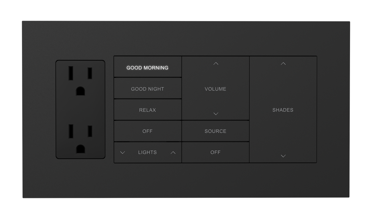 Crestron HZ2-FP-G4-D1-B – Horizon 2 Faceplate, 4-Gang, 1-Decorator, Black Lighting Controls Crestron