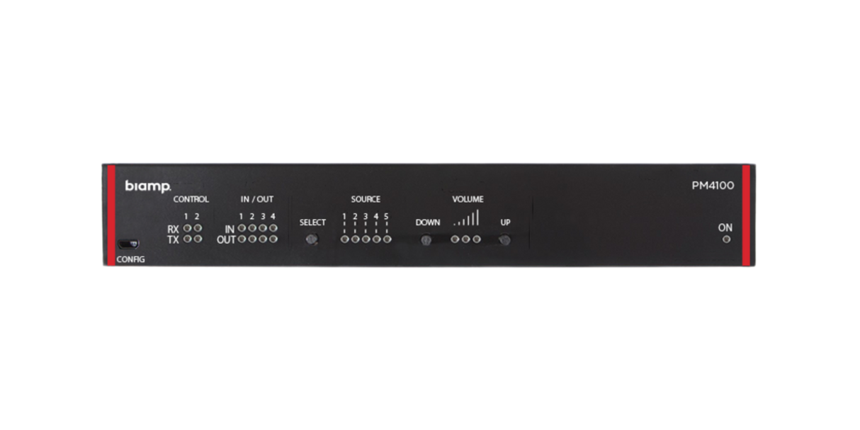 Biamp Commercial PM4100 Half-rack stereo pre-amplifier/mixer with 4 inputs - 911.1888.900 Audio Mixers Biamp