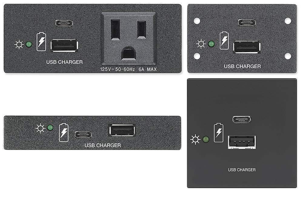 Extron Flex55 USB 311 PowerPlate (1) USB-C & (1) USB-A, Black