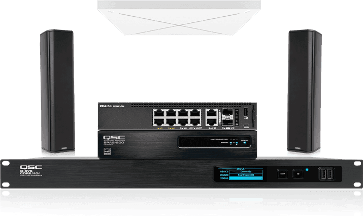 QSC Large meeting room directional audio with Sennheiser TeamConnect Ceiling 2 - Creation Networks