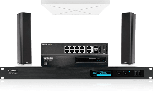 QSC Large meeting room directional audio with Sennheiser TeamConnect Ceiling 2 - Creation Networks