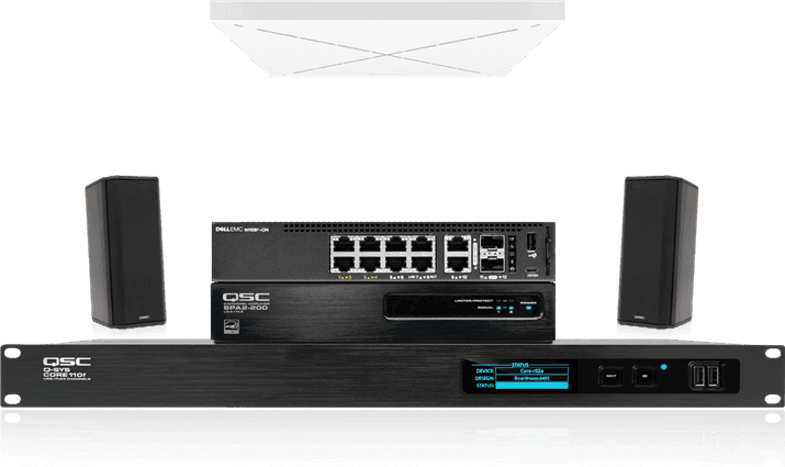QSC Medium meeting room directional audio with Sennheiser TeamConnect Ceiling 2 - Creation Networks