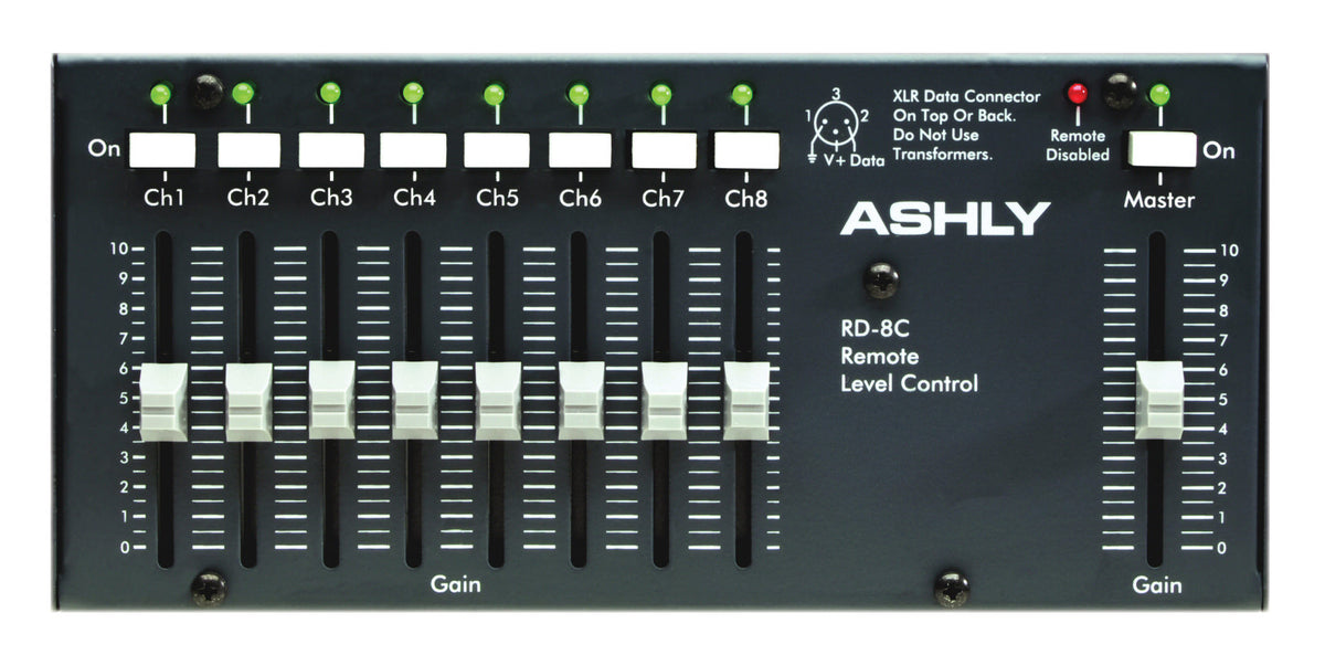 ASHLY RW-8C Fader Remote, hardwires to Ashly remote-data-port, 8-Chan + Master (wall-mount) Room Control Ashly