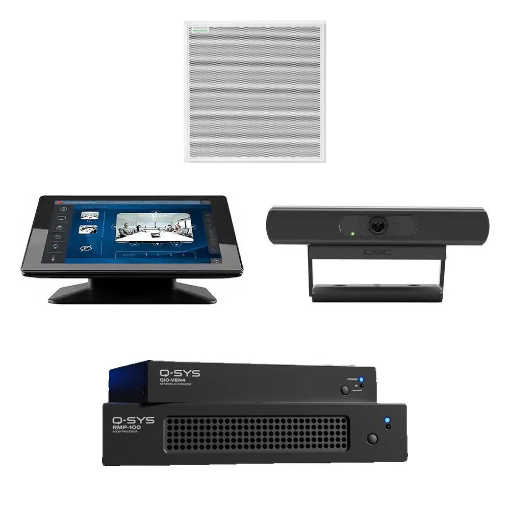 QSC Q-SYS RoomSuite Modular System Medium Room Bundle with Shure MXA902 Integrated Ceiling Array Video Conferencing Systems QSC