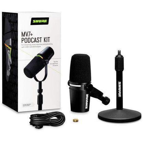 Shure MV7+-K-BNDL Podcast XLR/USB Microphone Bundle with Gator Desktop Stand (Black) - Creation Networks