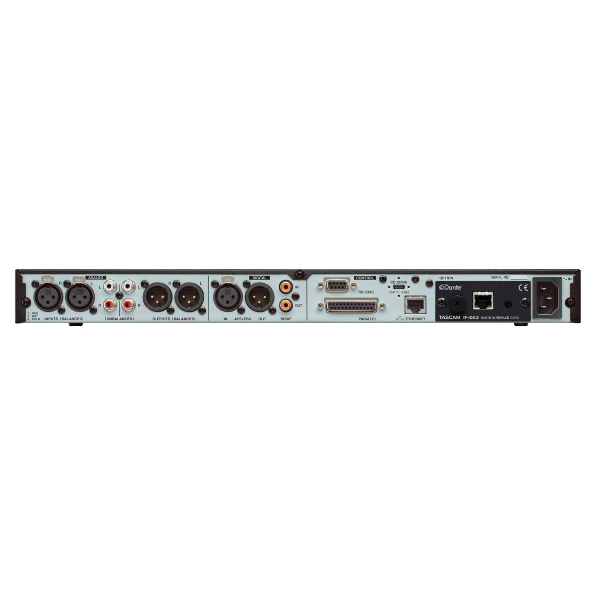 Tascam SS-R300N rear with IF-DA2 Dante card