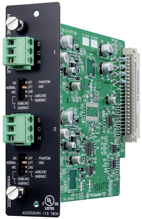 TOA Electronics Mic/Line Input Module (20 bits monaural type) - D-922E - Creation Networks
