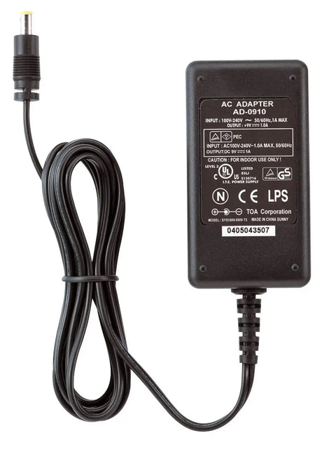 TOA Electronics Power Adapter for TS-800/900 Stations- 9V/1A - AD-0910 UL - Creation Networks