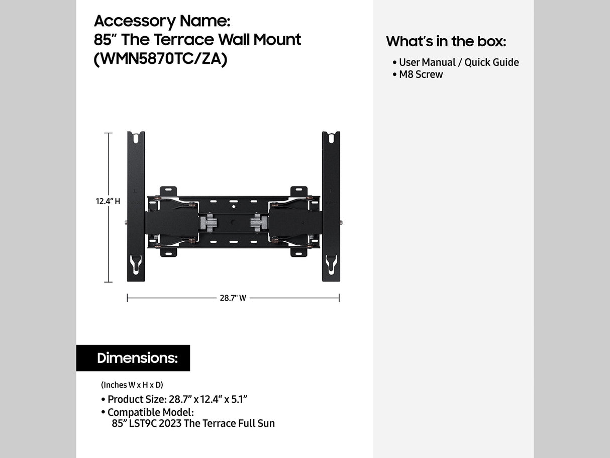 Samsung 85 inch Terrace Wall Mount Tilt Wall Mounts Samsung