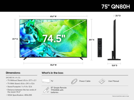 Samsung 75-Inch 4K Neo QLED 144Hz HDR10+ Dolby Atmos Smart TV – QN80H LED TVs Samsung
