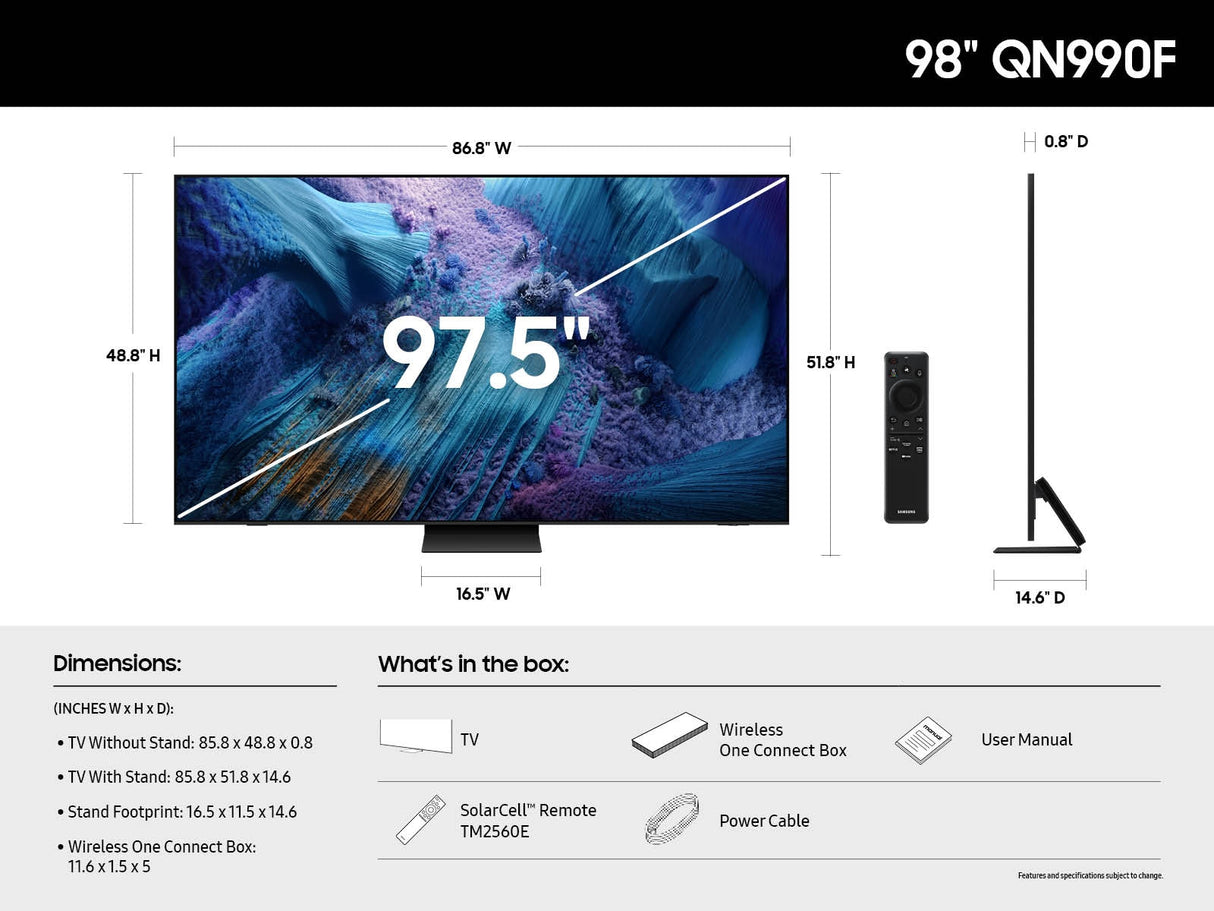 Samsung 98 inch NeoQLED 8K Neo QHDR 8K Pro 120Hz WiFi Bixby RS-232c (QN990F) LED TVs Samsung