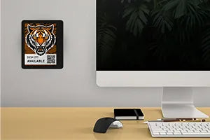 EPS 42 white ePaper sign displaying desk reservation information