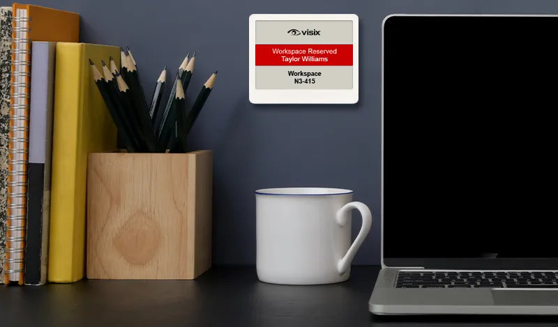 EPS 42 ePaper desk sign displaying workspace reserved message