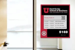EPS 74 white ePaper room sign with custom branded faceplate