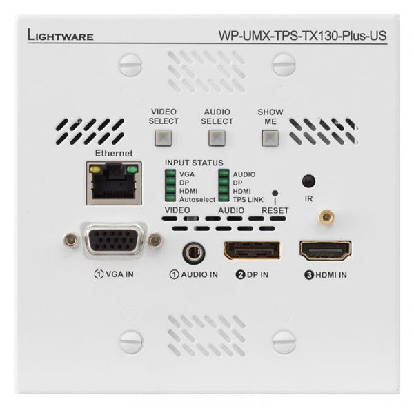 Lightware WP-UMX-TPS-TX130-Plus-US White UMX Series TPS (HDBaseTTM) Wallplate for VGA and HDMI - 91540072