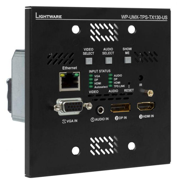 Lightware WP-UMX-TPS-TX130-Plus-US Black UMX Series TPS (HDBaseTTM) Wallplate for VGA and HDMI - 91540071