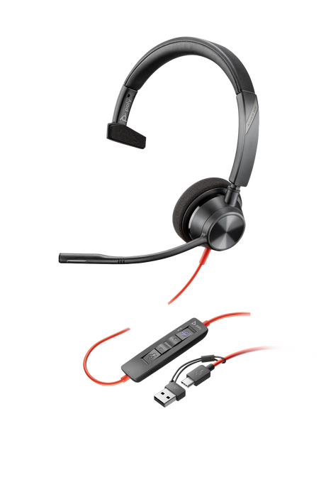 Poly Blackwire 3310 Microsoft Teams Certified Headset +USB-C/A Adapter TAA Poly Headset Poly