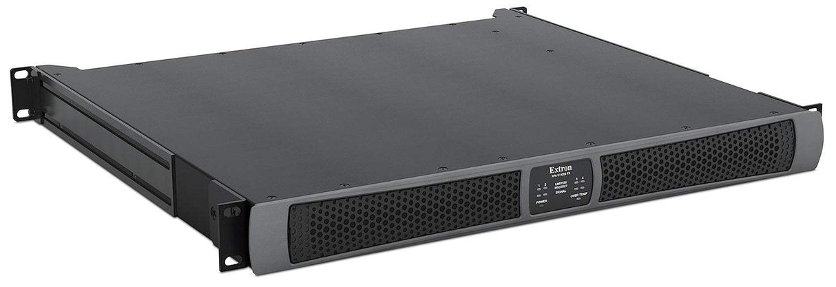 Extron XPA U 4004 FX is an ENERGY STAR® qualified, four-channel amplifier delivering 400 watts per channel into 8Ω, 4Ω, 70V, and 100V loads—ideal for high-power, multi-zone commercial AV installations.