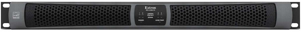 Extron XPA U 4004 FX is an ENERGY STAR® qualified, four-channel amplifier delivering 400 watts per channel into 8Ω, 4Ω, 70V, and 100V loads—ideal for high-power, multi-zone commercial AV installations.