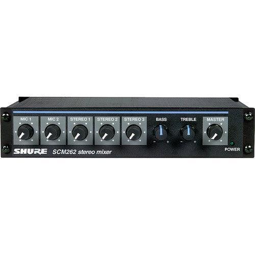 Shure SCM262 Stereo Mixer for use with 2 Microphones and 3 Stereo Sources, with Ducking and Phantom Power, AC only, Half Rack Space, Single and Dual Mount - Creation Networks