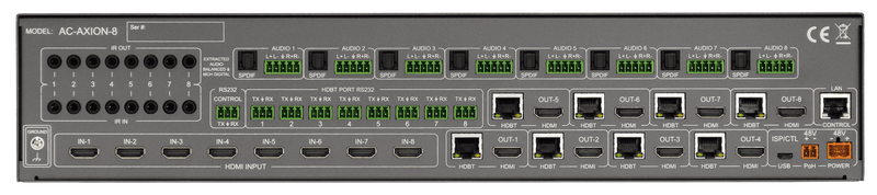 AV Pro Edge AC-AXION-8 8 HDMI Input, 8 HDBaseT/HDMI Output Matrix Switcher with Dolby & DTS Downmixing - Creation Networks