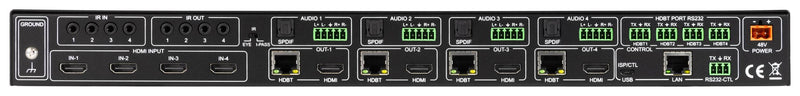 AV Pro Edge AC-MX-44HDBT 18Gbps True 4K60 4:4:4, 4x4 Matrix with four HDMI inputs as well as four mirrored HDBaseT outputs blocks. - Creation Networks