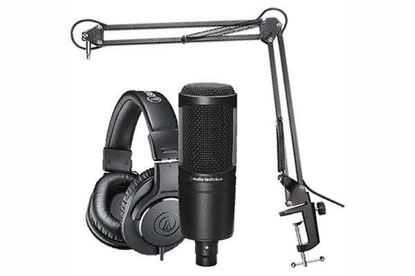 Audio-Technica AT2020PK Streaming/Podcasting Pack includes: one AT2020 cardioid condenser microphone, one pair of ATH-M20x headphones, mount, boom arm with threaded XLR cable - Creation Networks
