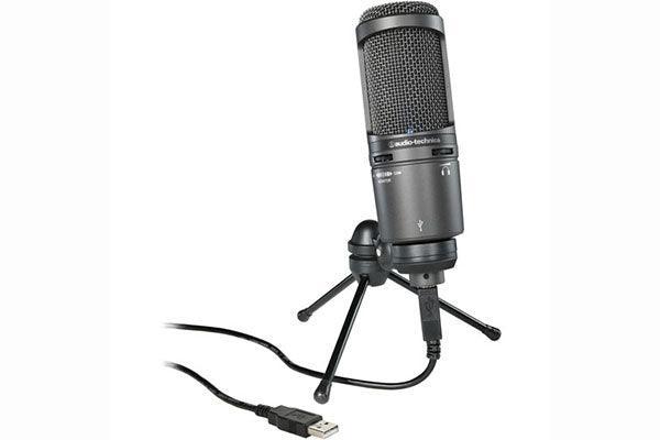 Audio-Technica AT2020USB+ Side-address cardioid condenser microphone with USB digital output, built-in headphone jack, headphone volume control and mix control.  Windows and Mac compatible. - Creation Networks