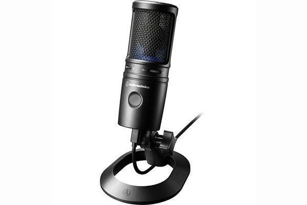 Audio-Technica AT2020USB-X Side-address cardioid condenser microphone with USB digital output, silent mute switch, built-in headphone jack, headphone volume control and mix control.  Windows and Mac compatible. Includes desk stand. - Creation Networks