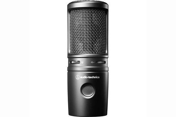 Audio-Technica AT2020USB-X Side-address cardioid condenser microphone with USB digital output, silent mute switch, built-in headphone jack, headphone volume control and mix control.  Windows and Mac compatible. Includes desk stand. - Creation Networks
