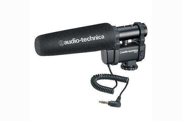 Audio-Technica AT8024 Selectable mono or mid-side stereo microphone with integrated camera shoe mount, three position input pad and red/green led power indicator. Microphones Audio-Technica