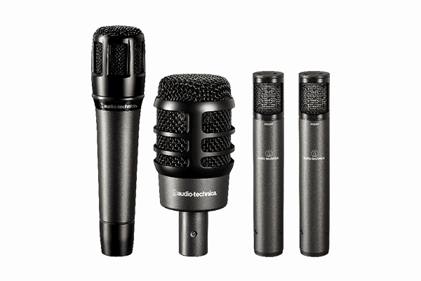 Audio-Technica ATM-DRUM4 Drum Mic Pack includes: one ATM250 hypercardioid dynamic microphone, one ATM650 hypercardioid dynamic microphone, two ATM450 cardioid condenser microphones, carrying case with all mounts/clamps - Creation Networks
