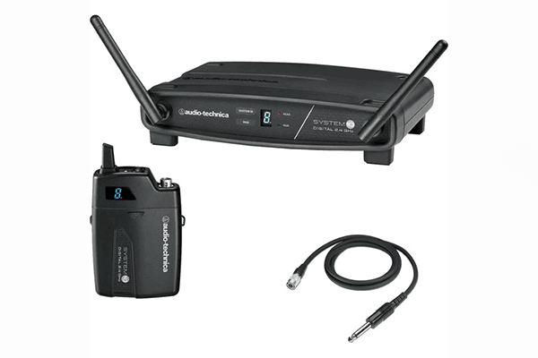 Audio-Technica ATW-1101/G System 10 Digital Wireless System includes: ATW-R1100 receiver and ATW-T1001 UniPak transmitter with AT-GcW guitar/instrument input cable, 2.4 GHz - Creation Networks