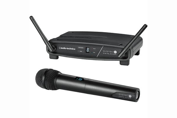 Audio-Technica ATW-1102 System 10 Digital Wireless System includes: ATW-R1100 receiver and ATW-T1002 handheld dynamic unidirectional microphone/transmitter, 2.4 GHz - Creation Networks