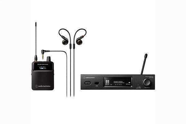 Audio-Technica ATW-3255DF2 3000 Series Wireless In-Ear Monitor System includes: ATW-T3205 rack-mount transmitter and ATW-R3250 body-pack receiver, with ATH-E40 professional in-ear monitor headphones, 470-608 MHz - Creation Networks